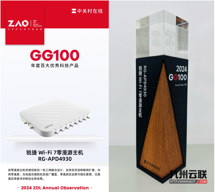 锐捷Wi-Fi 7零漫游主机RG-APD4930荣膺2024年度百大优秀产品奖